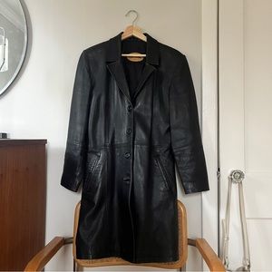vintage black leather trench coat